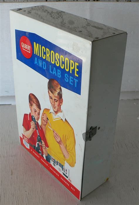 vintage Gilbert Microscope and Lab Set, no 13025, metal box, 